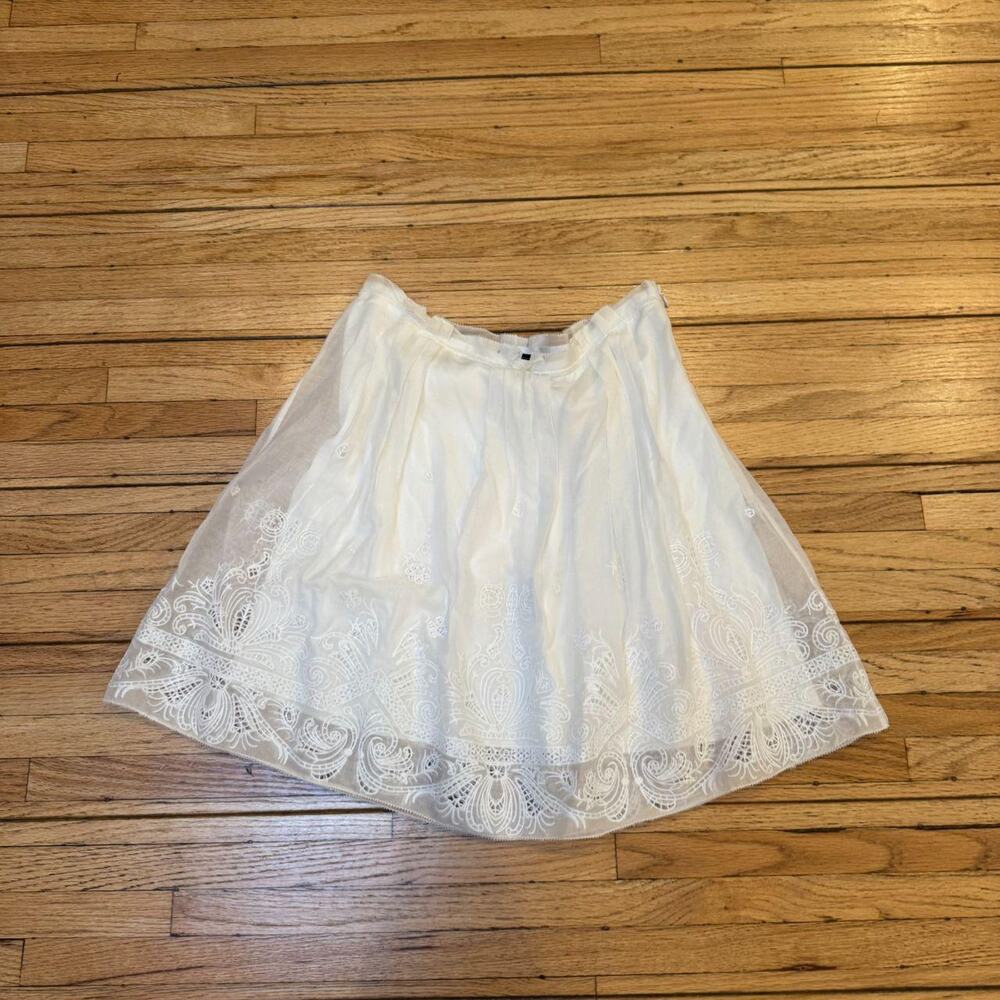 Elie Tahari White Cotton Silk Raw Hem Midi Skirt — Size 8